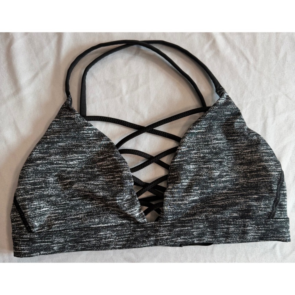 Victoria Sport Strappy Criss Cross Space Dye Sports Bra Gray Black Small